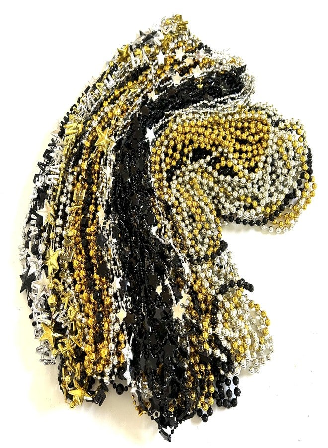 GZYSSL 81 Pcs Happy New Year Beads Necklaces - Black, Gold, Silver - New Year Eve Bulk Accessories & Decorations - Image 3